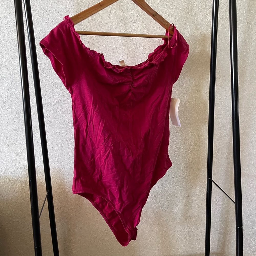 Wild Pearl Pink Ruffle Body Suit Top NWT XL Extra Large